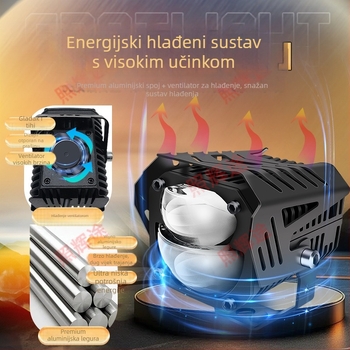 LED spot za motocikl s lećom i kućištem, 550W, 12-60V, aluminijska legura + PC, vodootporan