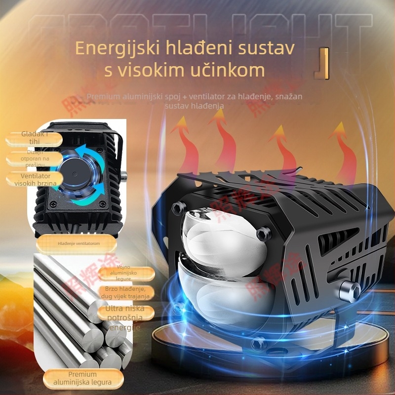 LED spot za motocikl s lećom i kućištem, 550W, 12-60V, aluminijska legura + PC, vodootporan