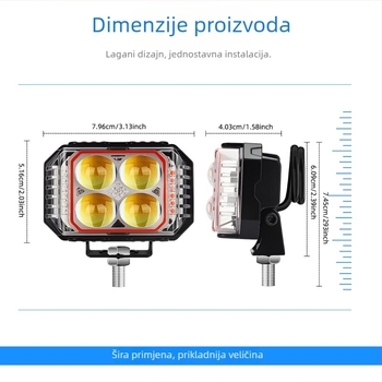 LED motociklističko prednje svjetlo s trostrukim četverolisom, 12V, IP67, aluminijsko kućište, 3570 LED