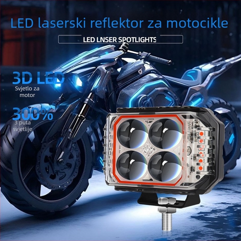LED motociklističko prednje svjetlo s trostrukim četverolisom, 12V, IP67, aluminijsko kućište, 3570 LED