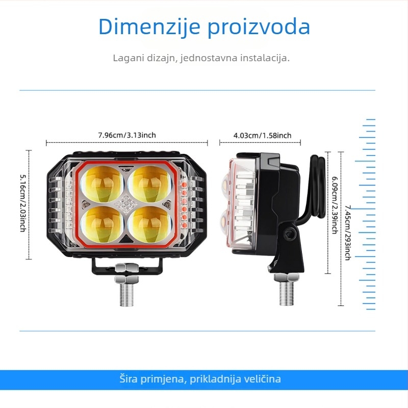 LED motociklističko prednje svjetlo s trostrukim četverolisom, 12V, IP67, aluminijsko kućište, 3570 LED