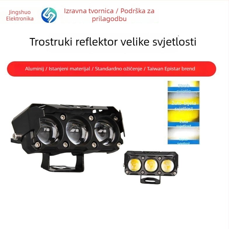 3-očni vanjski svjetlosni reflektor za motocikl, LED, aluminijsko kućište, vodootporan, 9-30V, 2000 lm