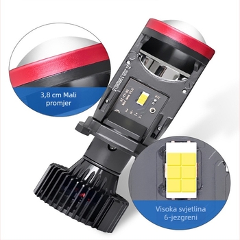 H4 motociklističko svjetlo s integriranim dalekim i bliskim snopom, leća, 60W, 12V, 10000 lm