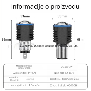 LED far za motocikl H4/H6/BA20D, 12W, visoka svjetlost