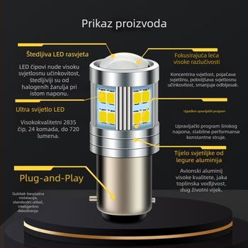 BAX15D LED prednje svjetlo za motocikl s lećom, 24×2835 LED, 6V, 5000 lm, 1.8W, aluminijsko kućište, IP65