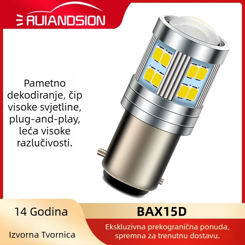 BAX15D LED prednje svjetlo za motocikl s lećom, 24×2835 LED, 6V, 5000 lm, 1.8W, aluminijsko kućište, IP65