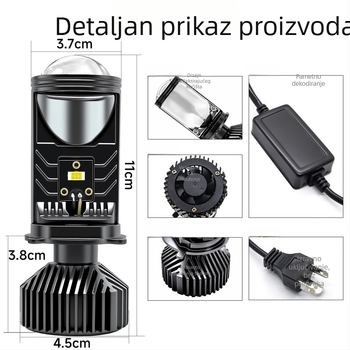 H4 LED far s malom lećom, za lijevo upravljanje, aluminijsko kućište, IP68, 6000K, za automobile i motocikle