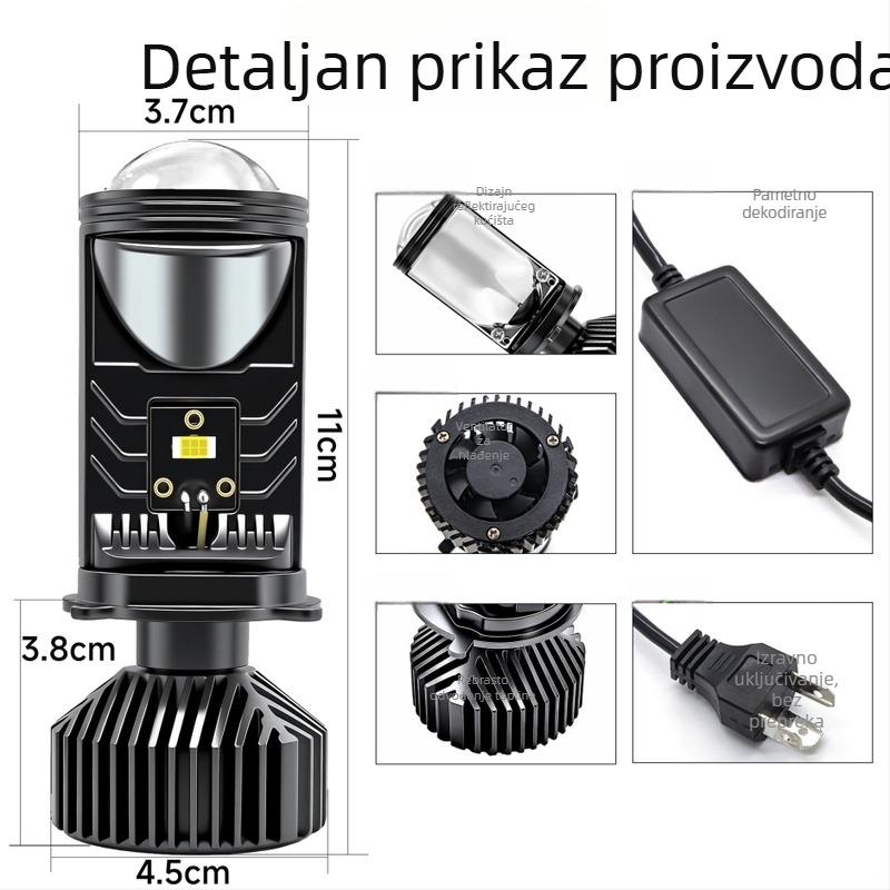 H4 LED far s malom lećom, za lijevo upravljanje, aluminijsko kućište, IP68, 6000K, za automobile i motocikle