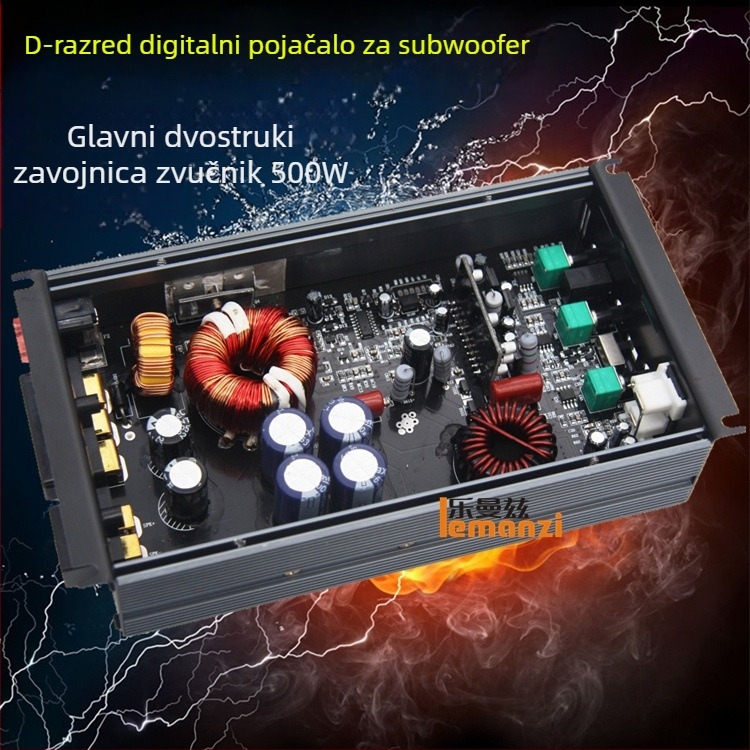 Class D visokoučinkovito auto pojačalo za pasivni subwoofer, jednokanalsko digitalno, s dvostrukom zavojnicom zvučnika, 500W
