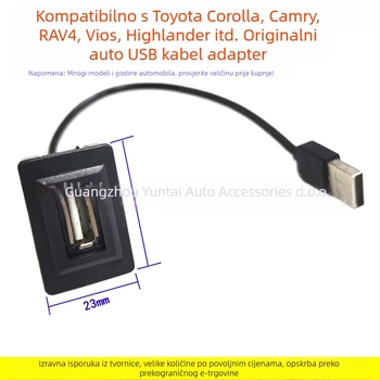 Automobilski USB kabel adapter utičnica – Model U-01, za Toyota Vios, Camry, Levin, RAV4 i Corolla – Plastično kućište, težina 0.3, audio modifikacija