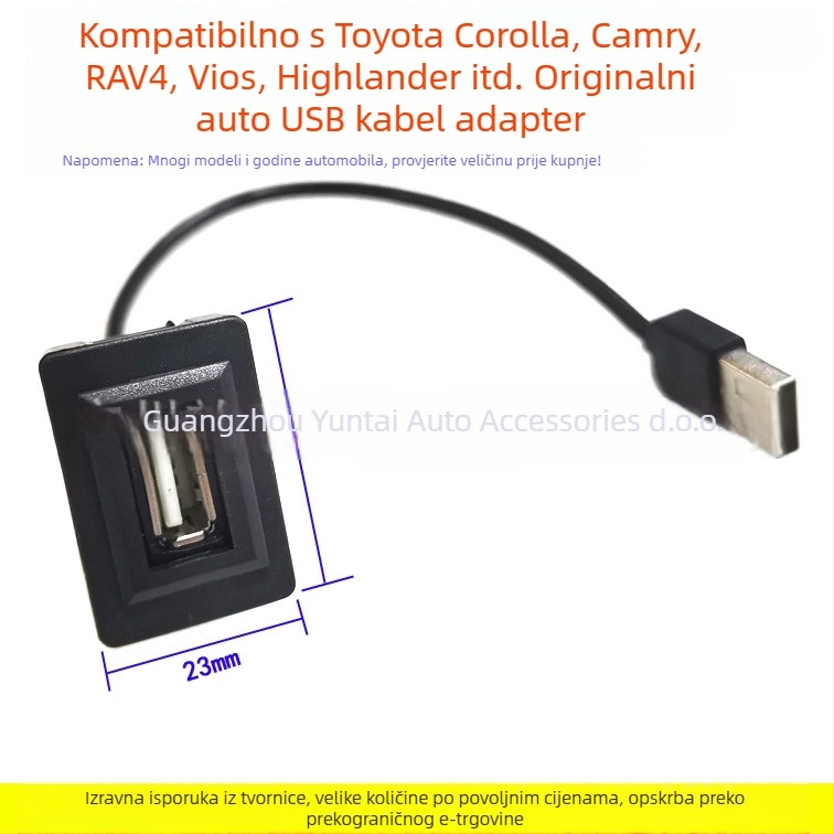 Automobilski USB kabel adapter utičnica – Model U-01, za Toyota Vios, Camry, Levin, RAV4 i Corolla – Plastično kućište, težina 0.3, audio modifikacija
