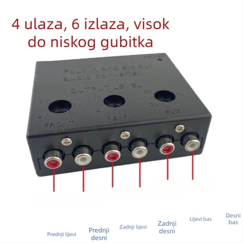 Automobilski audio pretvarač s 4 ulaza i 6 izlaza, pretvarač visoke u nisku razinu, 12V, model H4-6L