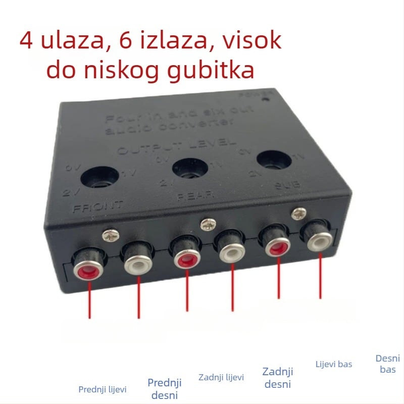 Automobilski audio pretvarač s 4 ulaza i 6 izlaza, pretvarač visoke u nisku razinu, 12V, model H4-6L
