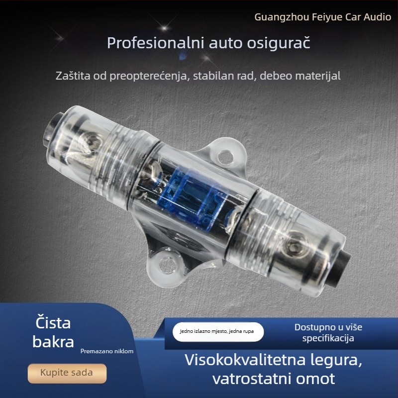 Dodatak za auto audio: 60A inline osigurač za pojačalo, bakreni vodovi, težina 0,2 kg, zaštita od kratkog spoja