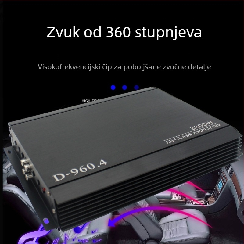 4-kanalni auto audio pojačalo, 8800W, 12V, kućište od aluminijske legure