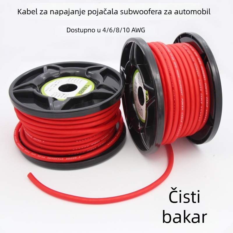 Hi-Fi bakreni kabel bez kisika za auto, napajanje za subwoofer i pojačalo 12V — kabel baterije, živi vodič, pozitivan pol i uzemljenje