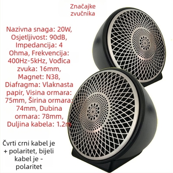 Automobilski središnji midrange zvučnik, 3-putni crossover, 20W, 0,9 kg