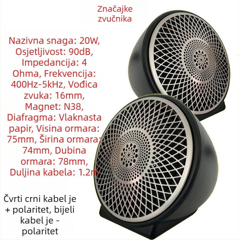 Automobilski središnji midrange zvučnik, 3-putni crossover, 20W, 0,9 kg