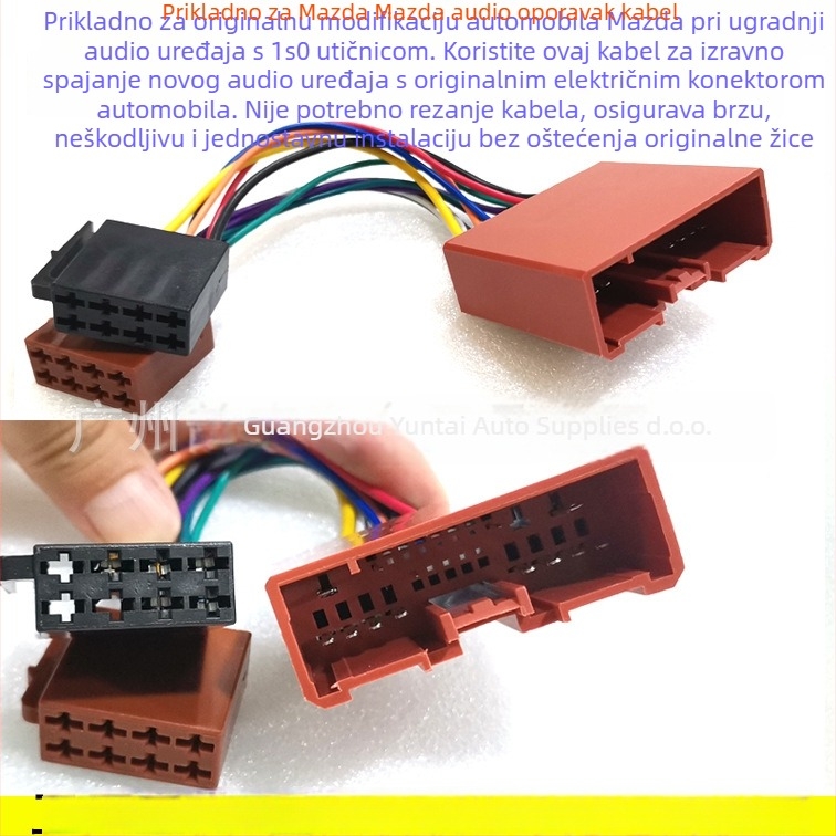 Mazda Audio/Navigacija ISO kabelski adapter – model MZD-01, materijal: bakar premazan cinkom, težina 0.05 kg, marka Evoresn/Yisen, kompatibilno s Mazda