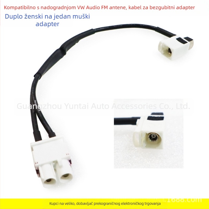 VW CD player FM antena adapter — bakar, dvije ženke na jedan muški priključak, radijska modifikacija