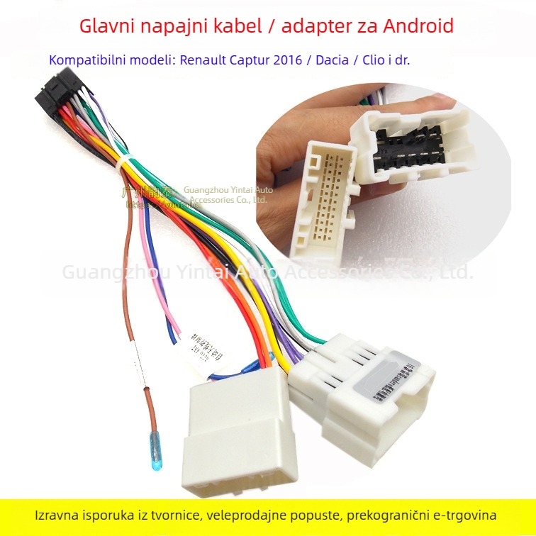 Android napajanje i stražnji kabel za navigaciju za Renault Clio-4 (2016–2017) – bakreni vod, RE-98, Evoresn/Yisen, kompatibilno s niskim ožičenjem Renault