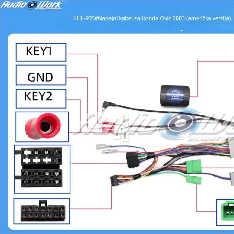 Žični sustav za navigaciju autom Android s velikim zaslonom — 12V napajanje, plastika + metal, za Honda Civic 2003 US verzija