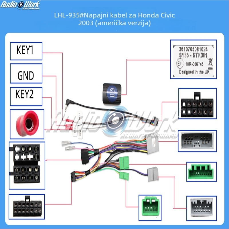Žični sustav za navigaciju autom Android s velikim zaslonom — 12V napajanje, plastika + metal, za Honda Civic 2003 US verzija