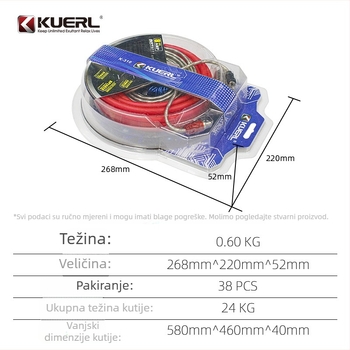 8GA kabel za napajanje autoaudio pojačala, bakarom premazan aluminij, 12-24V, 600-1000W, model K-310