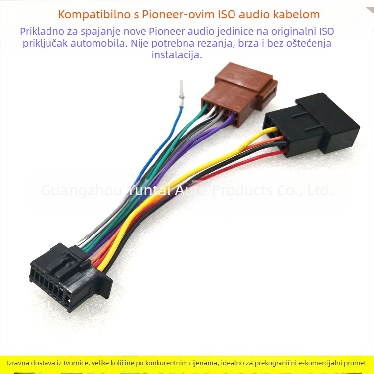 ISO Wiring Harness za Pioneer CD player za modifikaciju zvuka | Model: PIO-02; Marka: Evoresn/Yisen; Materijal: Bakar; Kompatibilno s automobilima s ISO konektorom; Svrha: audio modifikacija Pioneer CD playera; Težina: 0.06 kg
