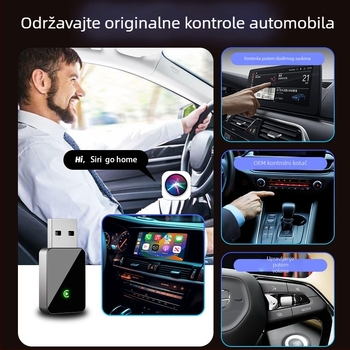 Bežični CarPlay adapter za vozila s žičanim CarPlay ili Android Auto, ABS kućište, Android 8.0 preinstaliran, TF kartica do 256GB, napajanje 5V/0.75W