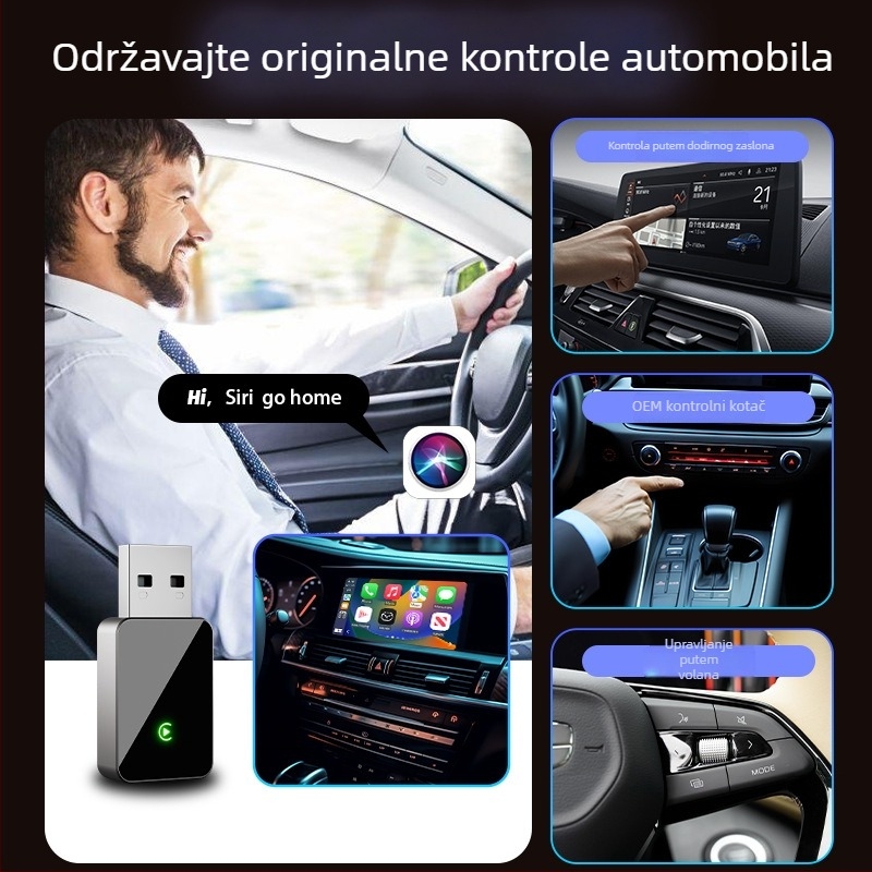 Bežični CarPlay adapter za vozila s žičanim CarPlay ili Android Auto, ABS kućište, Android 8.0 preinstaliran, TF kartica do 256GB, napajanje 5V/0.75W