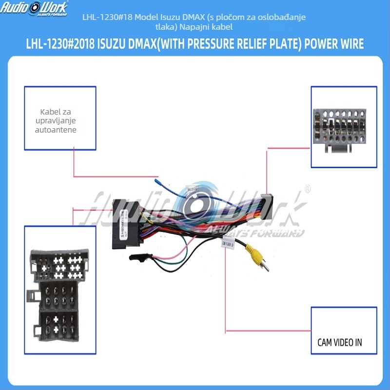 Navigacijski kabel za Android središnje upravljanje velikog zaslona, 12V, plastika + metal, za Isuzu D-Max 2018 (s pločom redukcije napetosti)