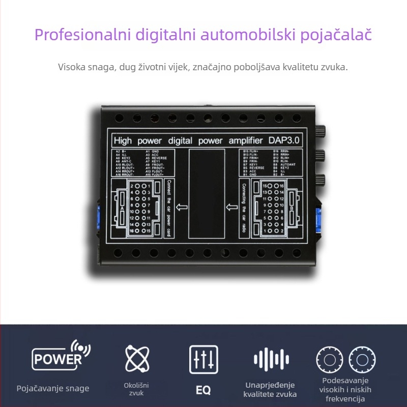 DSP auto pojačalo 4x60W, 12V, 92dB SNR za univerzalnu Android navigaciju
