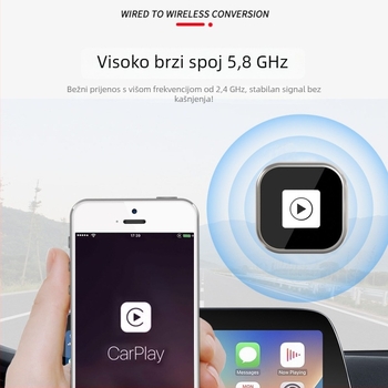 CarPlay Android Auto kutija za automobil, dvostruka funkcija, kabel-to-bežični CarPlay adapter, 60 g cinkova legura, model Y6-1, kompatibilno s vozilima koja podržavaju CarPlay