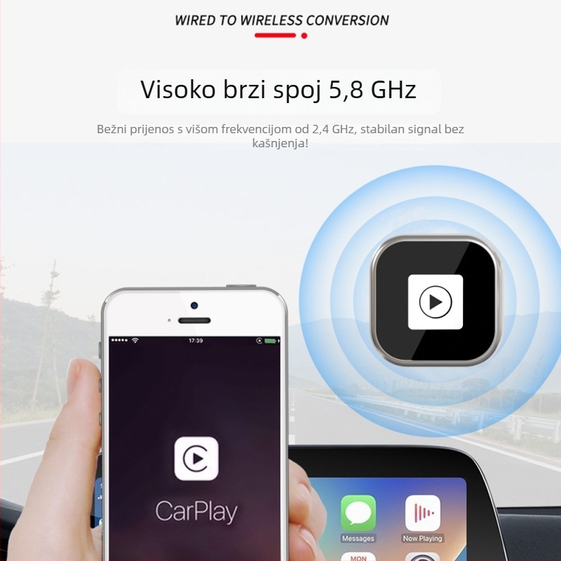 CarPlay Android Auto kutija za automobil, dvostruka funkcija, kabel-to-bežični CarPlay adapter, 60 g cinkova legura, model Y6-1, kompatibilno s vozilima koja podržavaju CarPlay