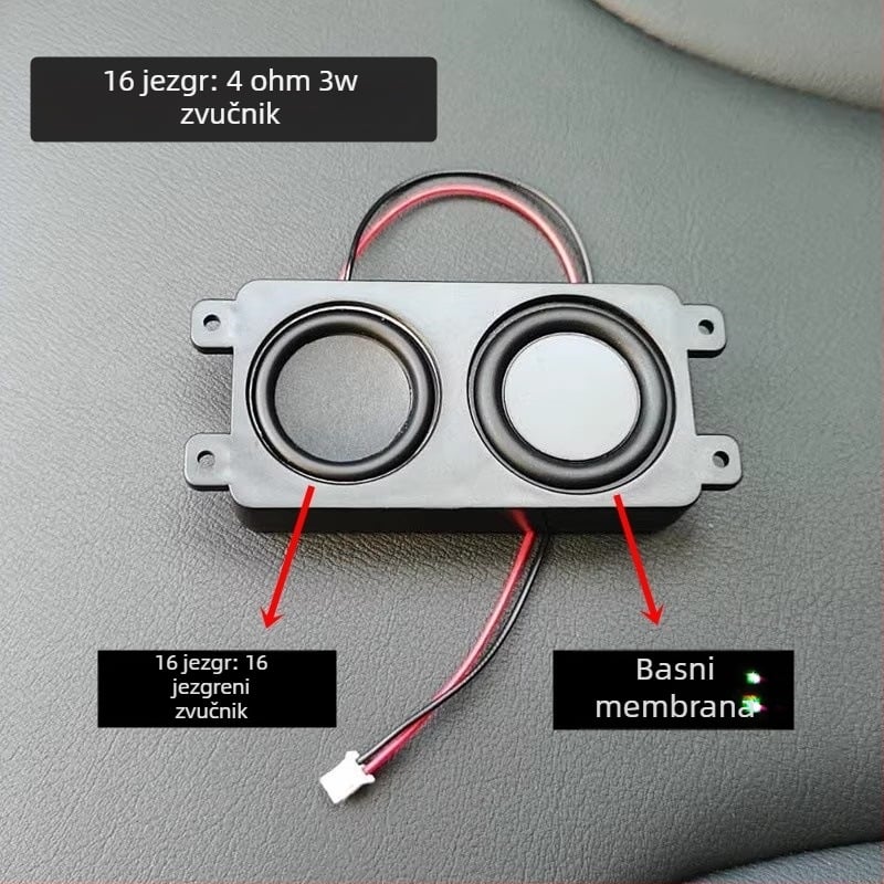 4Ω mini zvučnik s punim rasponom za automobil – težina 140 g; Materijal: ljepilo; Impedancija: 4Ω; Snaga: 3W; Napon: 5V