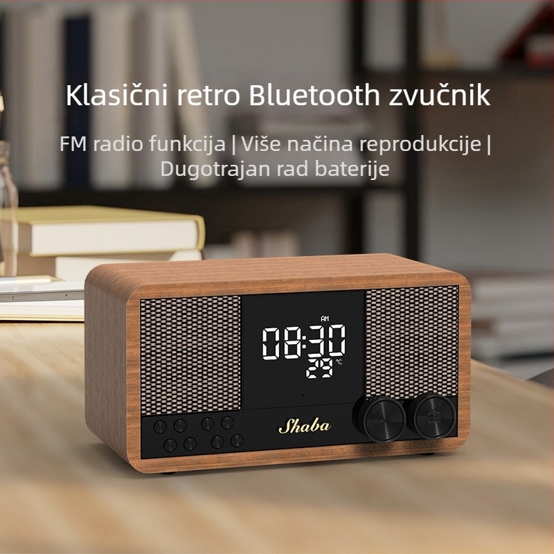 Bluetooth zvučnik s FM radiom i budilicom, Bluetooth 5.1, izlazna snaga 5W, ugrađena baterija 1200–2000 mAh, frekvencijski odziv 60 Hz–15 kHz