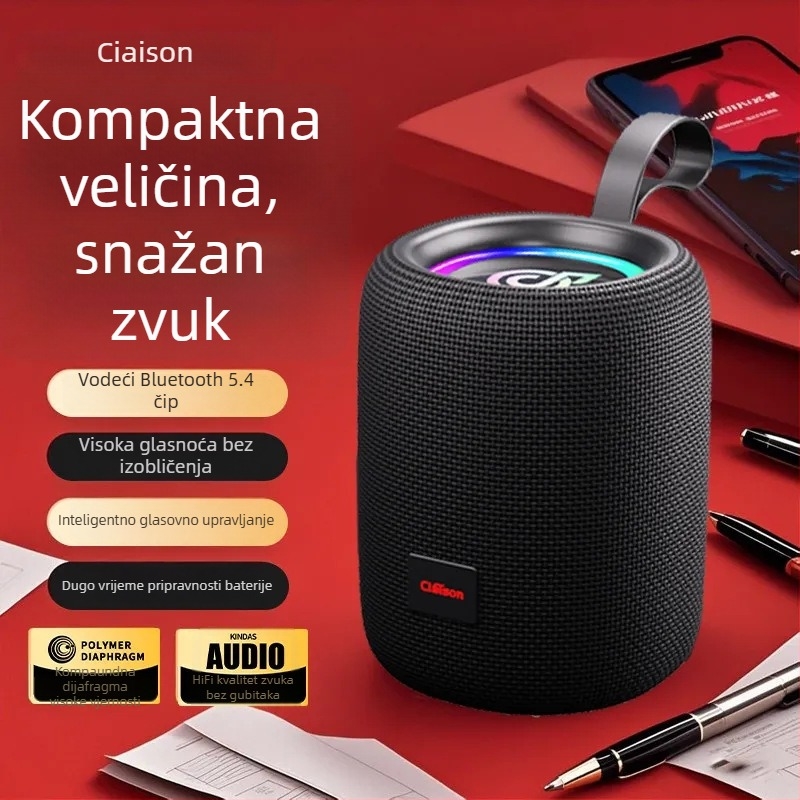 Vanjski prijenosni bežični Bluetooth zvučnik, vodootporna mrežasta rešetka, duboki bas, subwoofer, ritmično ambijentalno svjetlo, utor za karticu, TWS zvuk