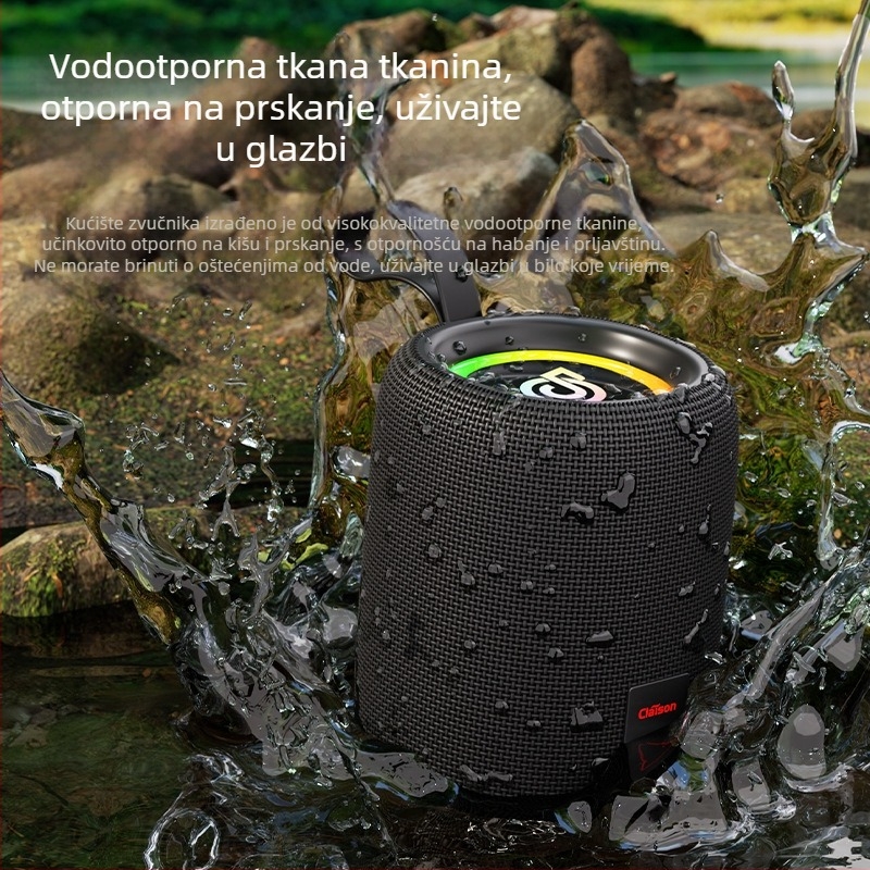 Vanjski prijenosni bežični Bluetooth zvučnik, vodootporna mrežasta rešetka, duboki bas, subwoofer, ritmično ambijentalno svjetlo, utor za karticu, TWS zvuk