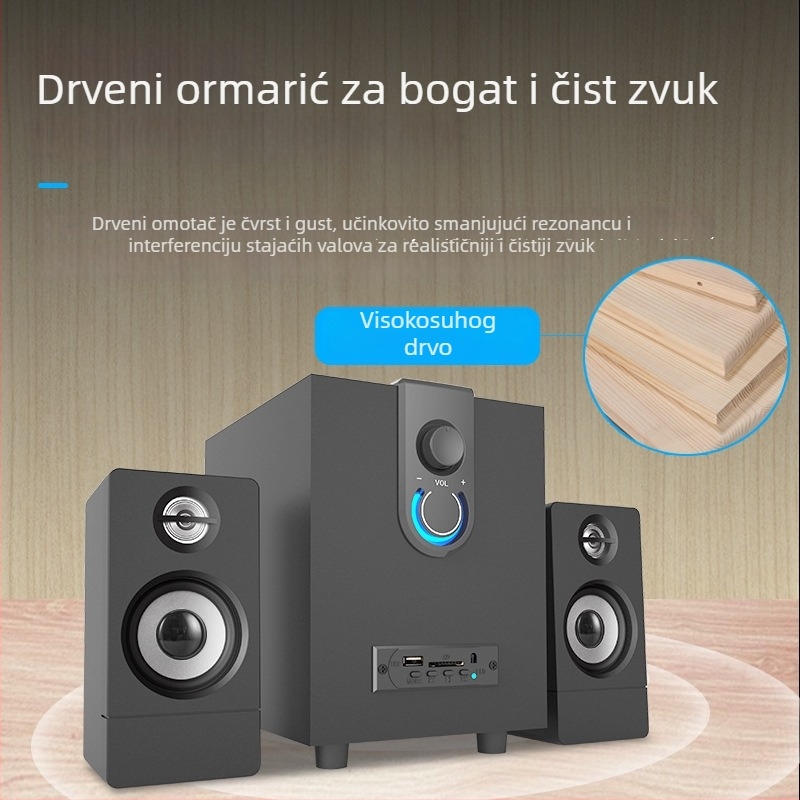 Drveni 2.1 multimedijalni aktivni Bluetooth desktop zvučnik s USB i 3,5 mm
