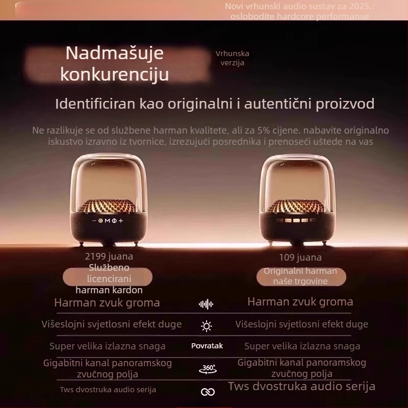 Manhattan Bluetooth zvučnik sa staklenim završetkom, bežični subwoofer, 5W, Bluetooth 5.0, ugrađena baterija