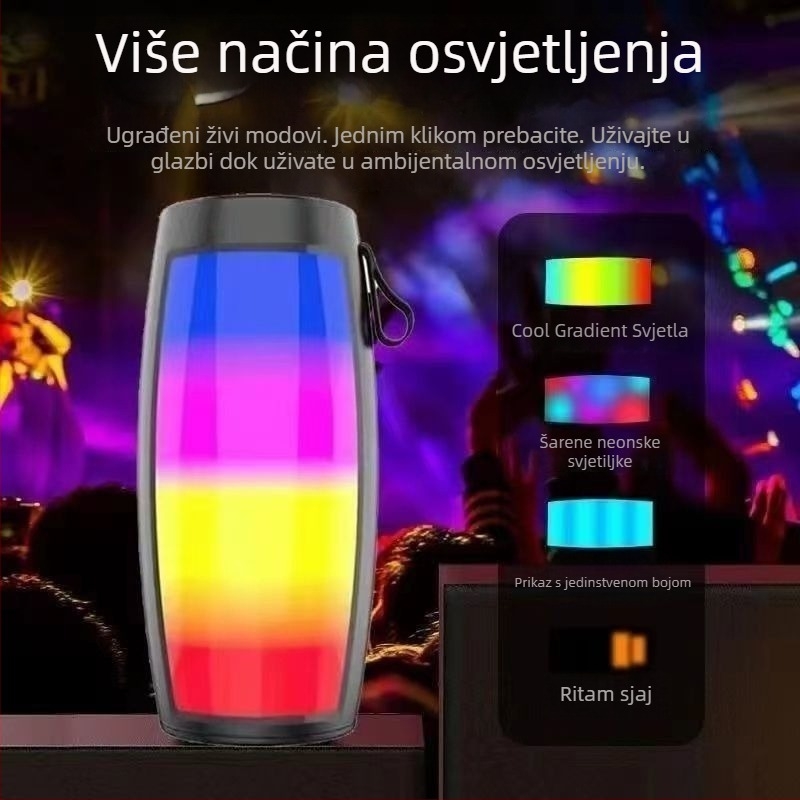 Bluetooth bežični zvučnik s USB i microSD karticom; IPX4 vodootporan; 40Hz-20kHz; SNR ≥100dB; ugrađena baterija 1200-2000mAh