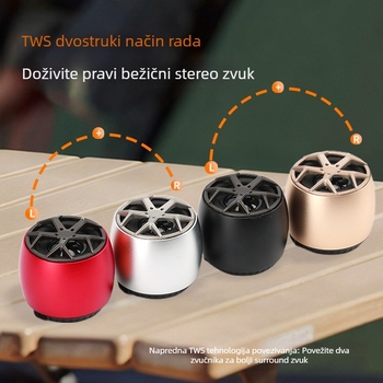Prenosni Bluetooth metalni zvučnik, 5. generacija, duboki bass, visoka kvaliteta zvuka, utor za karticu, Bluetooth 5.3, 5W, 100Hz–20kHz, domet 10 m