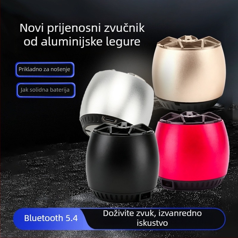 Prenosni Bluetooth metalni zvučnik, 5. generacija, duboki bass, visoka kvaliteta zvuka, utor za karticu, Bluetooth 5.3, 5W, 100Hz–20kHz, domet 10 m