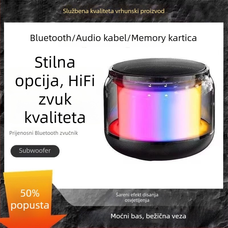 Bluetooth zvučnik s ambijentalnim svjetlom i inteligentnom kontrolom, stakleni bas zvučnik, opseg frekvencija 40 Hz–20 kHz, SNR ≥100 dB