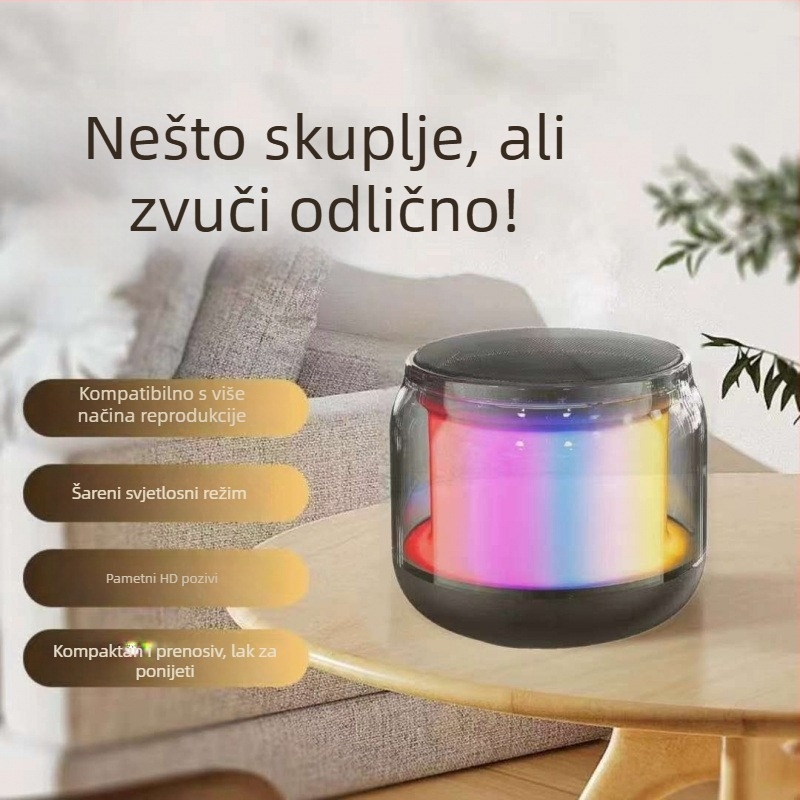 Bluetooth zvučnik s ambijentalnim svjetlom i inteligentnom kontrolom, stakleni bas zvučnik, opseg frekvencija 40 Hz–20 kHz, SNR ≥100 dB