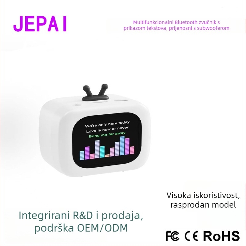 Bluetooth zvučnik sa zaslonom, prijenosni mini zvučnik s prikazom teksta pjesme i podrškom više jezika, Bluetooth 5.3, 100Hz-20kHz, SNR ≥70dB, ugrađena baterija 300-500mAh