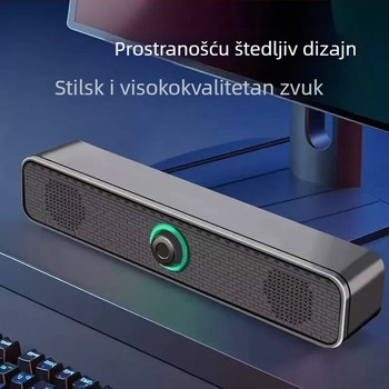 USB žičani dugi-bar PC zvučnici, retro dizajn, 2 zvučnika, USB + 3,5 mm, 90 Hz–20 kHz, LED rasvjeta