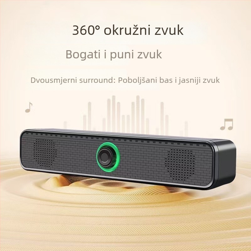 USB žičani dugi-bar PC zvučnici, retro dizajn, 2 zvučnika, USB + 3,5 mm, 90 Hz–20 kHz, LED rasvjeta