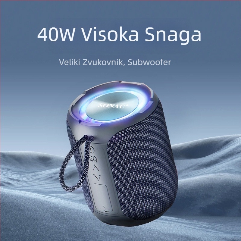 Sonac A8 Bluetooth vanjski prijenosni zvučnik, 40W, IPX7 vodootporan, Bluetooth 5.0, 4 zvučnika, ugrađena baterija 4000–6000 mAh
